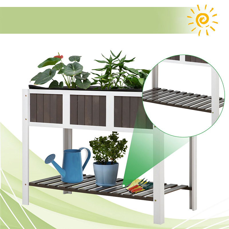 47' x 23' x 35' Wooden Raised Garden Planter Bed with Spacious Area for Planting, Storage Shelf & Versatile Use