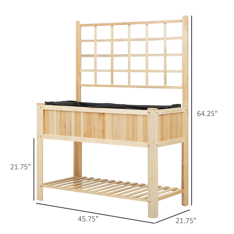 47'' Wooden Raised Garden Bed with Trellis, Coutryside Style Elevated Planter Box Stand with Open Storage Shelf, Spacious Planting Area for Vegetables, Herbs, Flowers