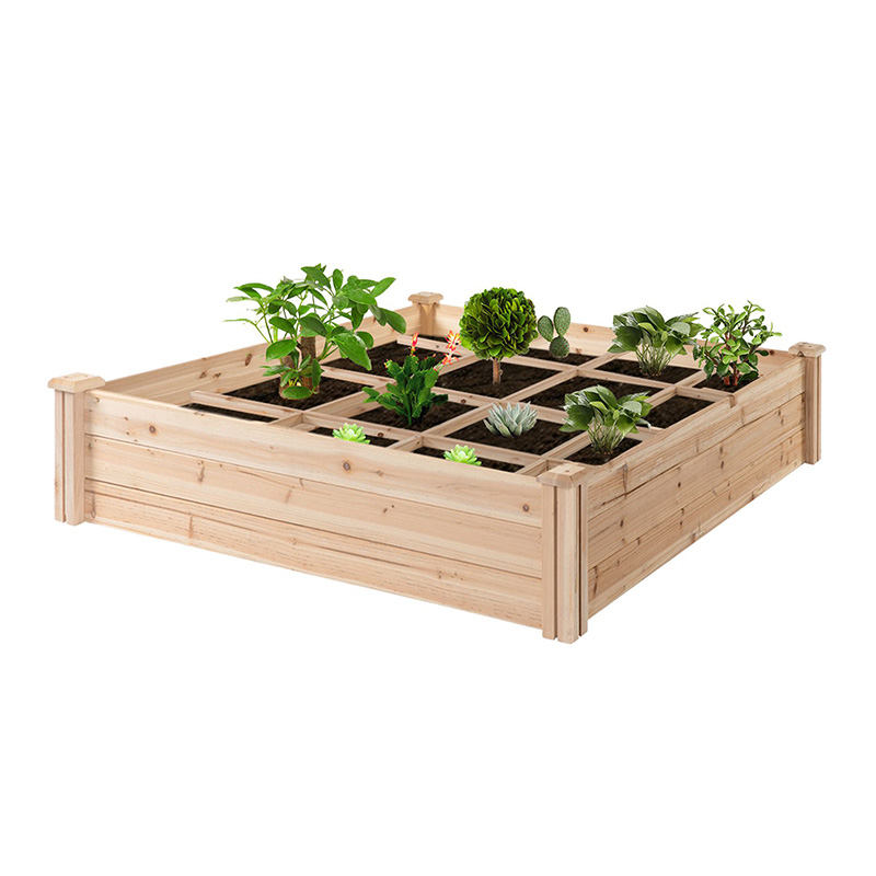 3.9ft x 3.9ft Raised Garden Bed Box with Segmented Growing Grid, Wood Material for Backyard Plants & Herbs