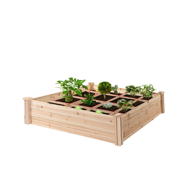 3.9ft x 3.9ft Raised Garden Bed Box with Segmented Growing Grid, Wood Material for Backyard Plants & Herbs