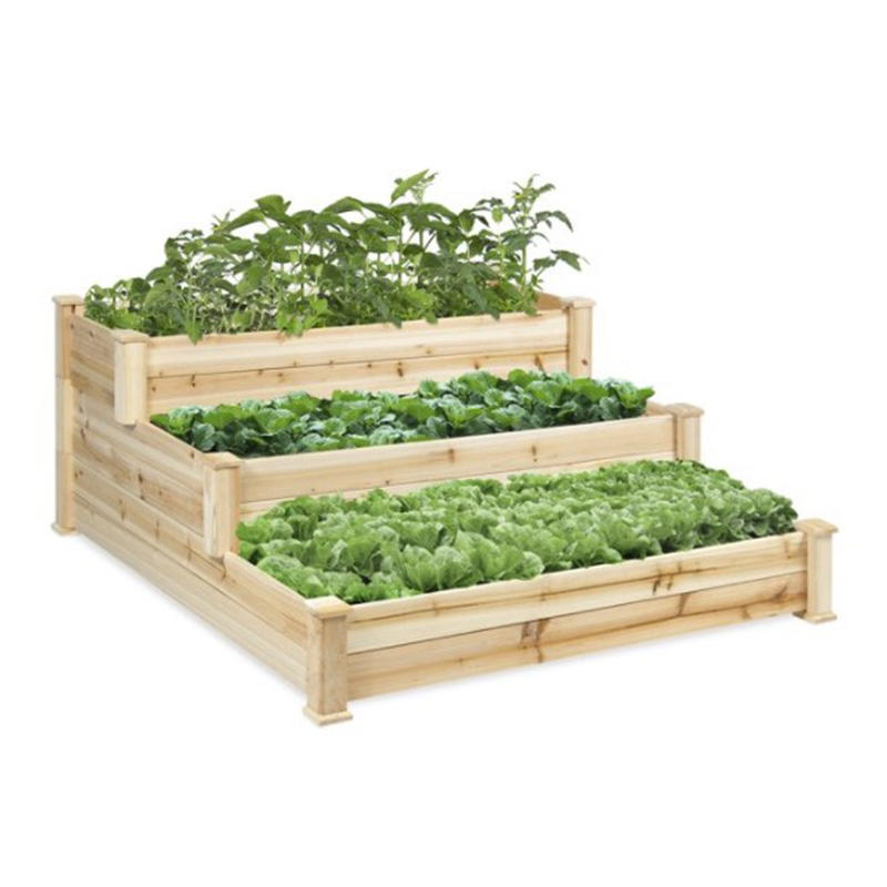 3-Tier Fir Wood Raised Garden Bed Planter Kit for Plants, Herbs, Vegetables, Outdoor Gardening Tiered Design 49' x 49' x 22'