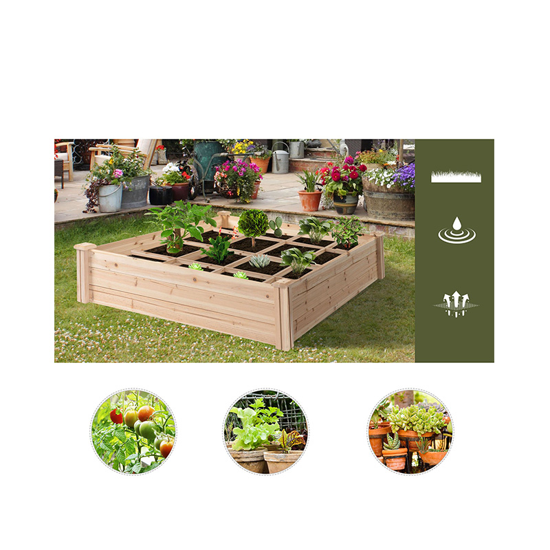 3.9ft x 3.9ft Raised Garden Bed Box with Segmented Growing Grid, Wood Material for Backyard Plants & Herbs