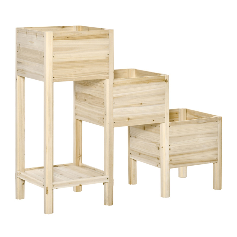3 Tier Raised Garden Bed w/ Storage Shelf, Elevated Wooden Planter Box Kit