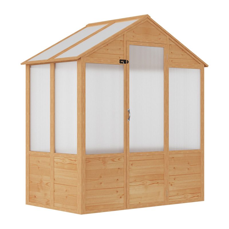 6' x 4' x 7' Wooden Greenhouse, Walk-in Green House, Outdoor Polycarbonate Greenhouse with Door, Natural