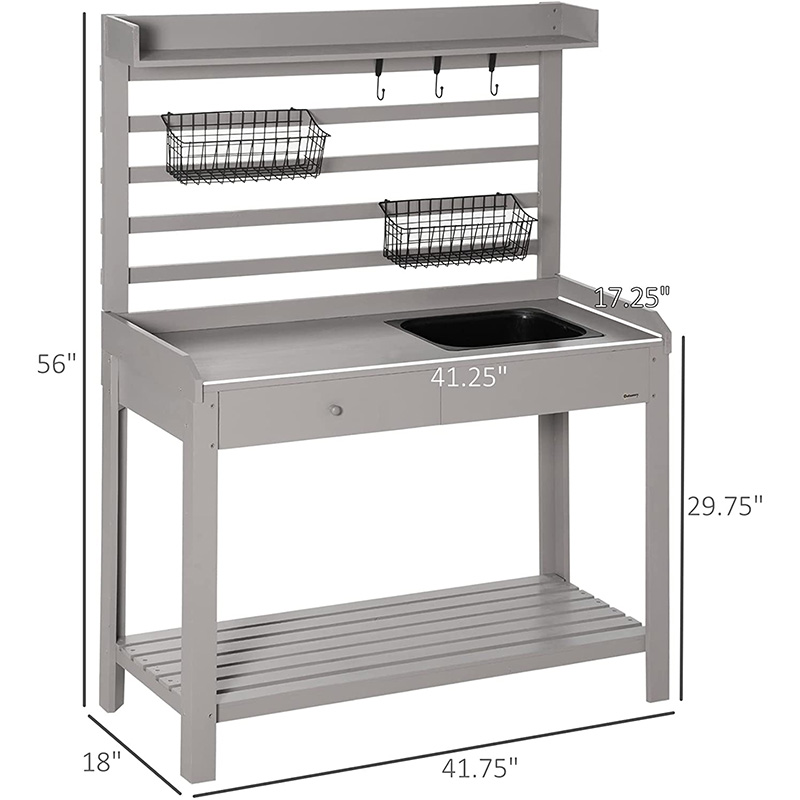 Potting Bench Table, Garden Workstation w/ Sieve Screen, Removable Sink & Baskets