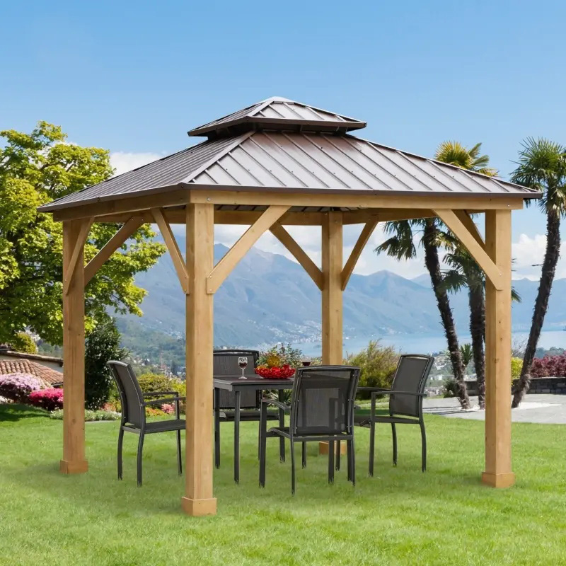 10' x 10' Hardtop Gazebo Patio Canopy Shelter Outdoor w/ Steel Double Tier Roof
