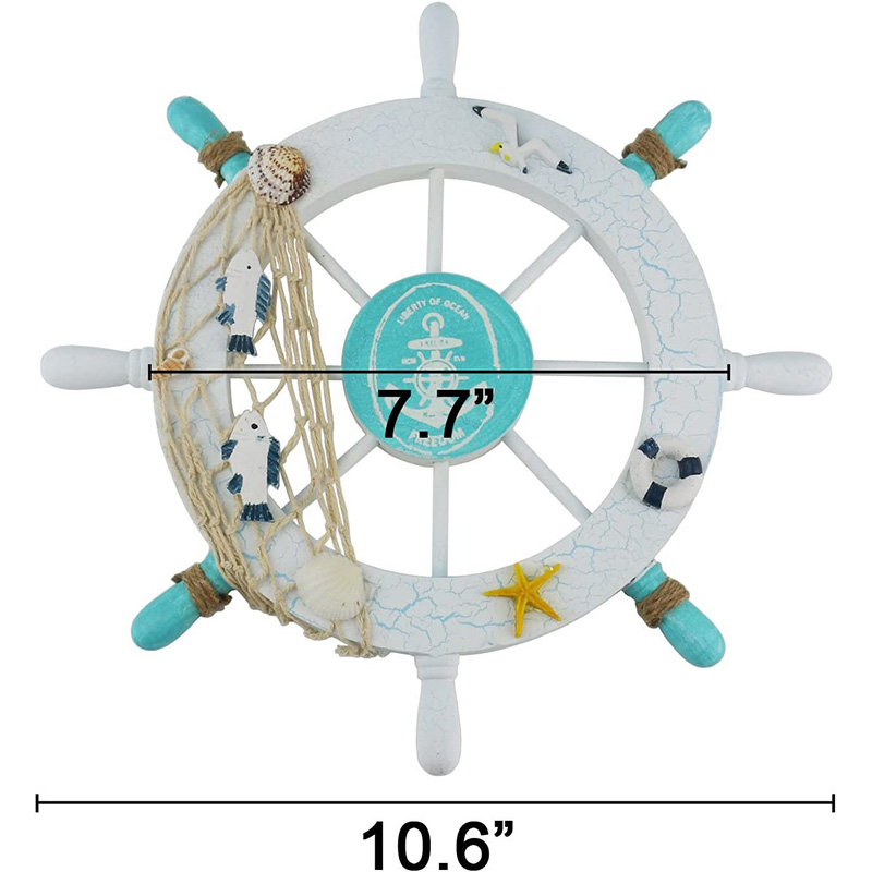 Nautical Wooden Boat Ship Steering Wheel/Handcrafted Wooden Ship Wheel Pirate Decor Wall and Door Hanging Ornament Plaque (White Fish)