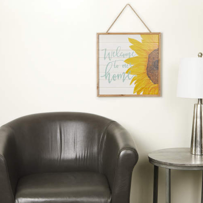 'Welcome To Our Home' Hanging Sunflower Wood Wall Plaque