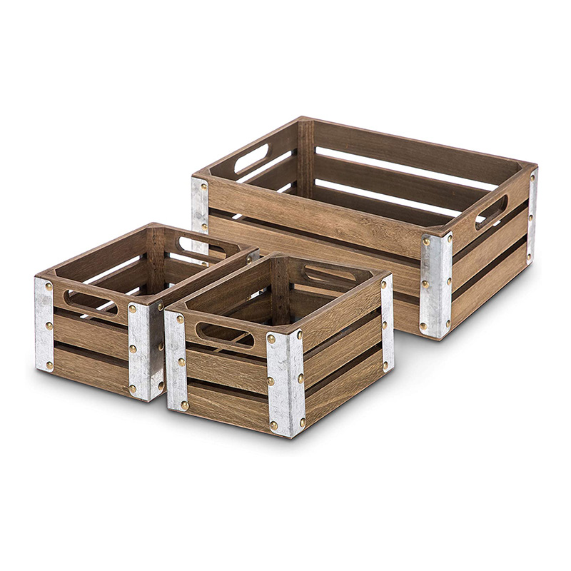 Wood Storage Crate for Organization and Storage, 3 Pack, Brown