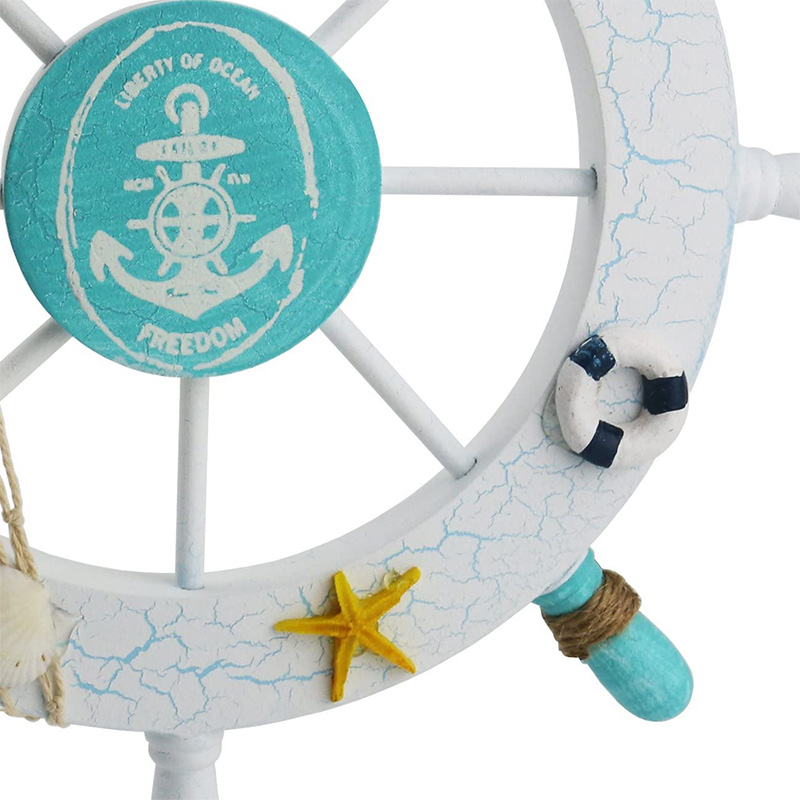 Nautical Wooden Boat Ship Steering Wheel/Handcrafted Wooden Ship Wheel Pirate Decor Wall and Door Hanging Ornament Plaque (White Fish)