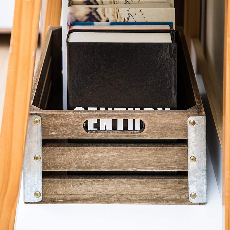 Wood Storage Crate for Organization and Storage, 3 Pack, Brown