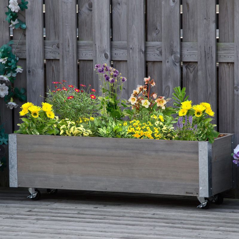 Raised Garden Bed 48x24x32in Mobile Elevated Wood Planter w/ Lockable Wheels, Storage Shelf, Liner