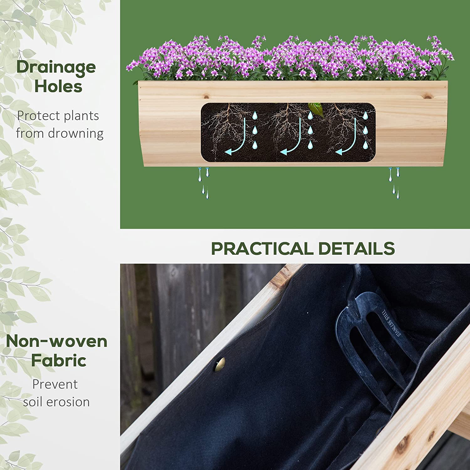 Garden Bed A-shaped Wooden Planter Box with Nonwoven Fabric for Backyard