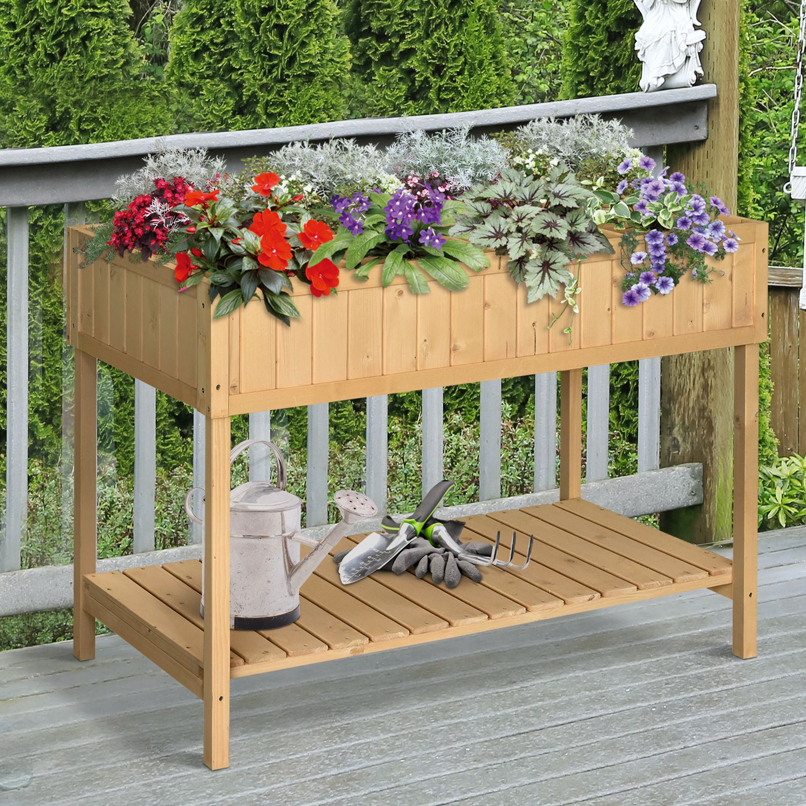 Raised Wooden Garden Bed Grid Planter Stand with 8 Slots Perfect for Limited Garden Space to Grow Herbs Veggies and Flowers