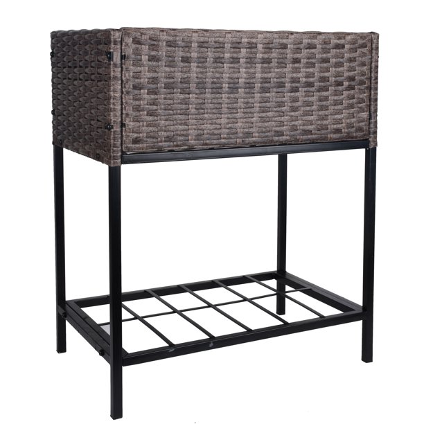 Indoor/Outdoor Rattan Flower Planter Box with Tool Storage Rack Below and Sturdy Elevated Work Area 28' H