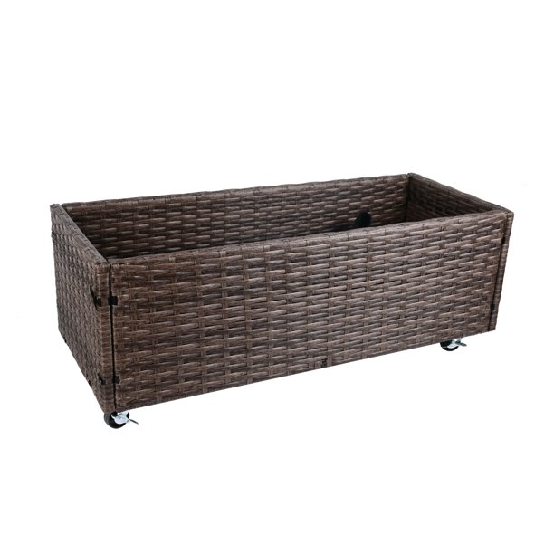 Indoor/Outdoor Rattan Flower Planter Box with Tool Storage Rack Below and Sturdy Elevated Work Area 28' H