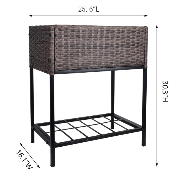 Indoor/Outdoor Rattan Flower Planter Box with Tool Storage Rack Below and Sturdy Elevated Work Area 28' H
