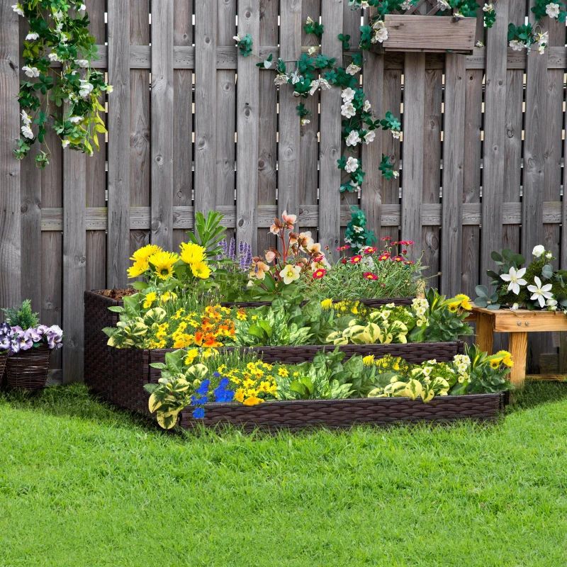 Indoor/Outdoor Rattan Flower Planter Box with Tool Storage Rack Below and Sturdy Elevated Work Area 28' H