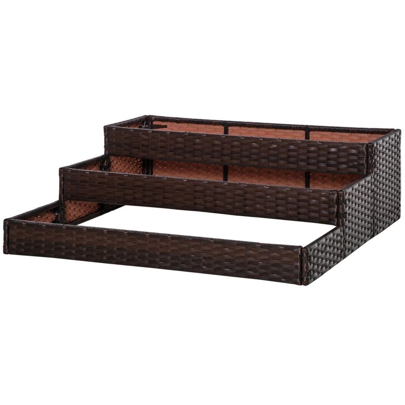 Indoor/Outdoor Rattan Flower Planter Box with Tool Storage Rack Below and Sturdy Elevated Work Area 28' H