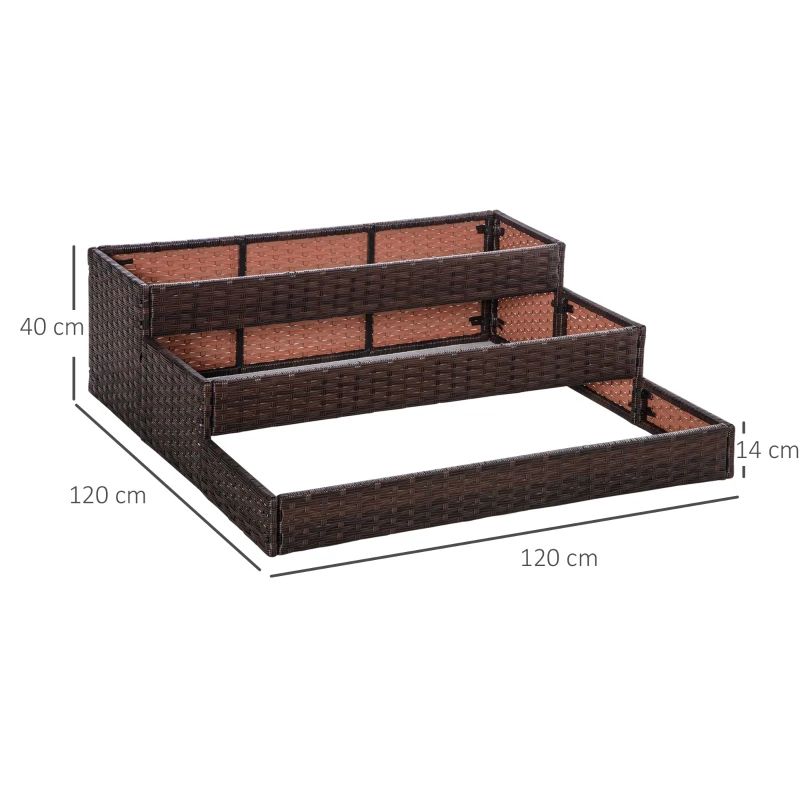 Indoor/Outdoor Rattan Flower Planter Box with Tool Storage Rack Below and Sturdy Elevated Work Area 28' H