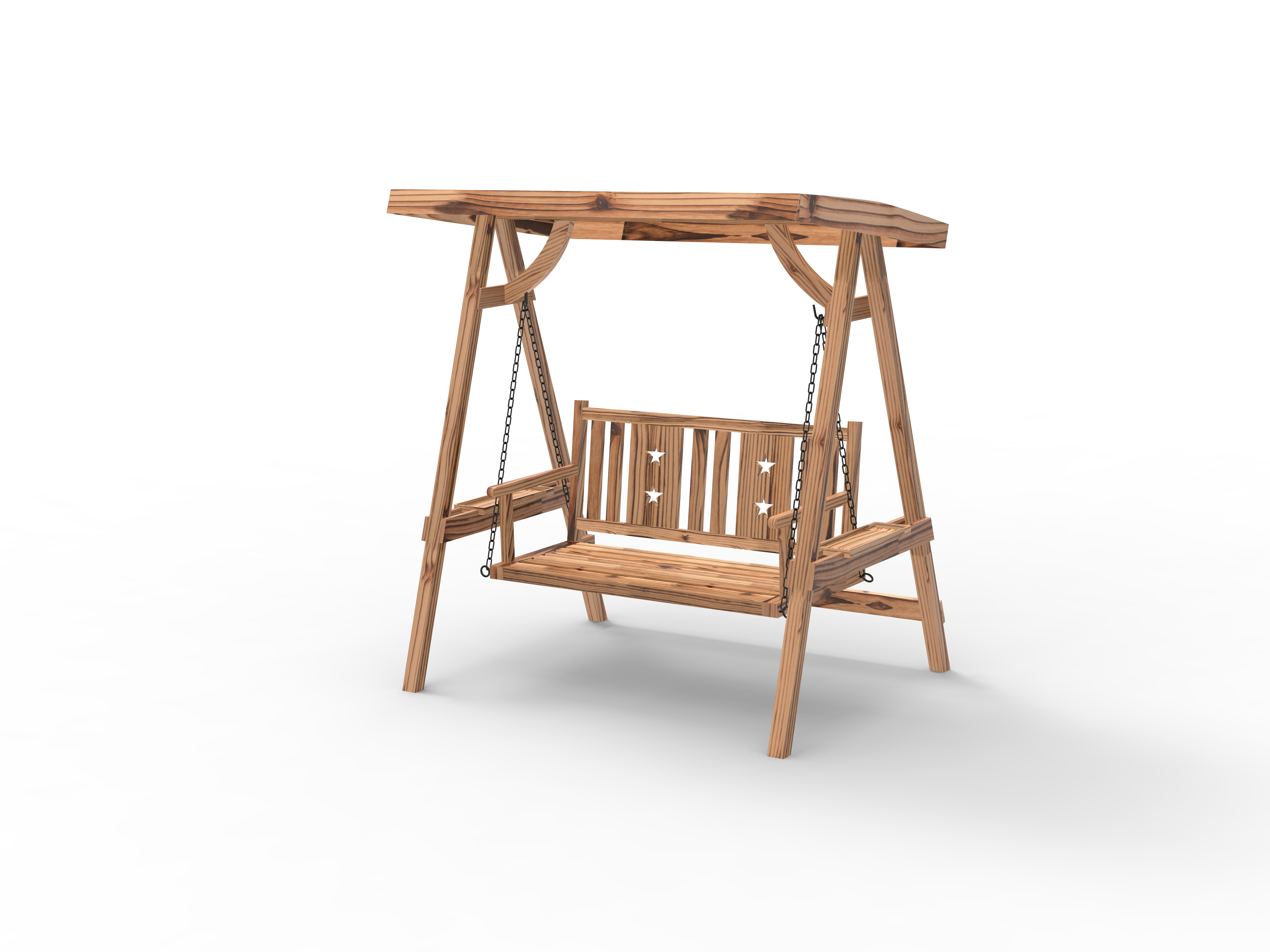 2-Person Outdoor Swing Porch Swing with Wooden Stand, Strong A-Frame Design, & Adjustable Water-Fighting Canopy, Rustic style swing