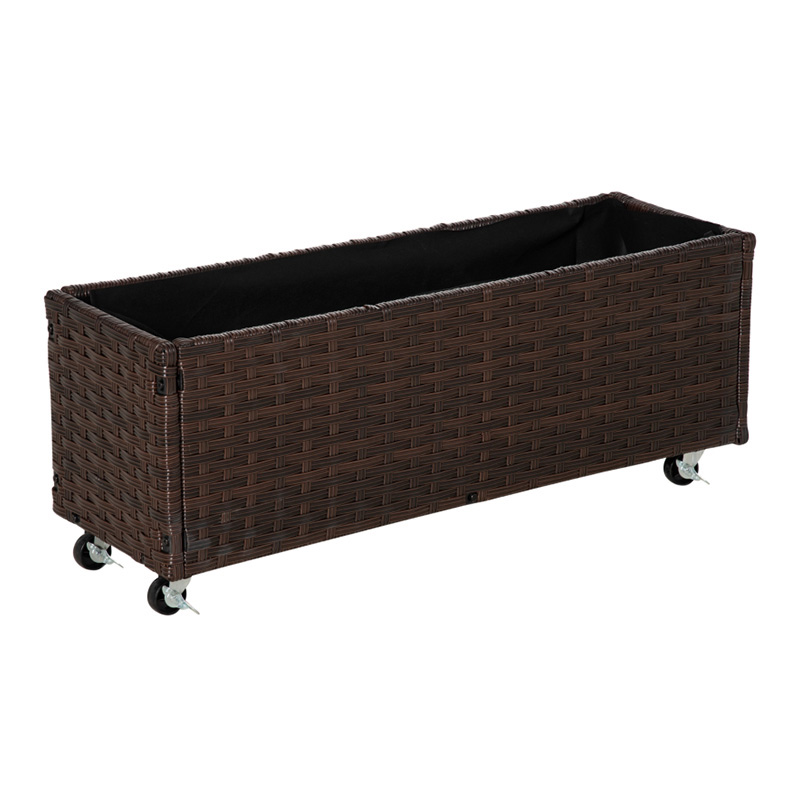 Indoor/Outdoor Rattan Flower Planter Box with Tool Storage Rack Below and Sturdy Elevated Work Area 28' H