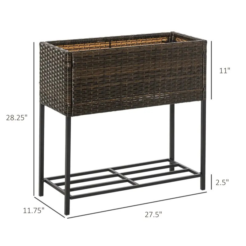 Indoor/Outdoor Rattan Flower Planter Box with Tool Storage Rack Below and Sturdy Elevated Work Area 28' H