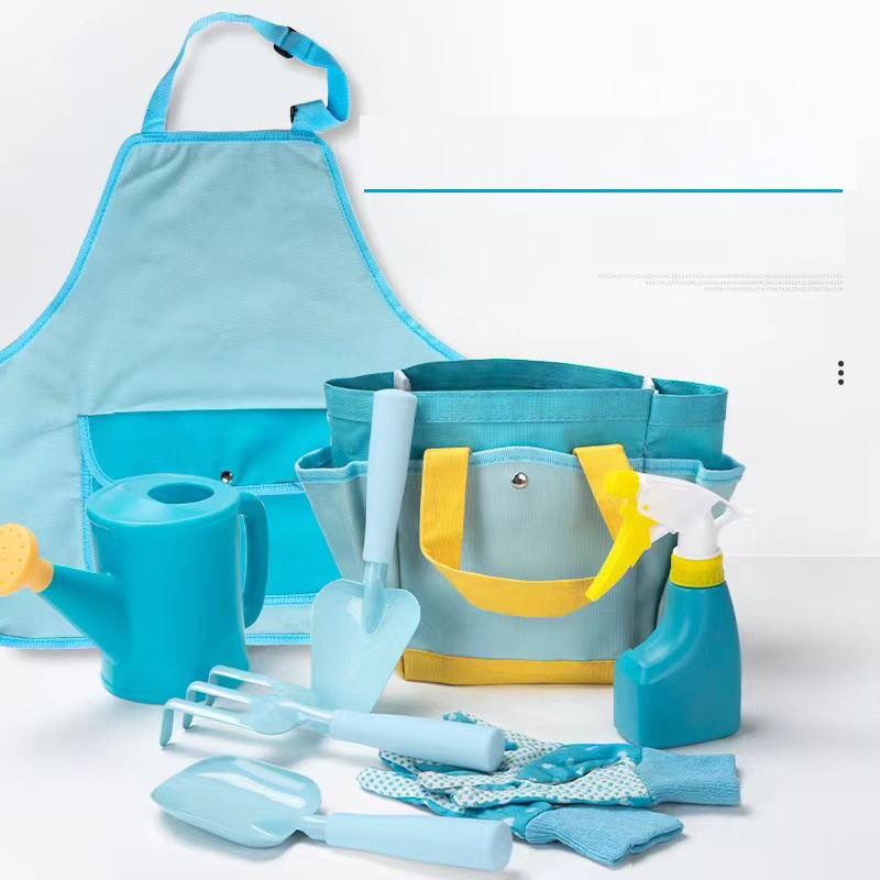 Blue Tote Bag, Watering Can Gloves Shovels For Boys Complete Toddler Gardening Kit