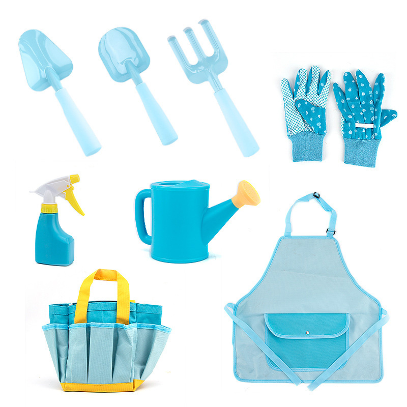 Blue Tote Bag, Watering Can Gloves Shovels For Boys Complete Toddler Gardening Kit