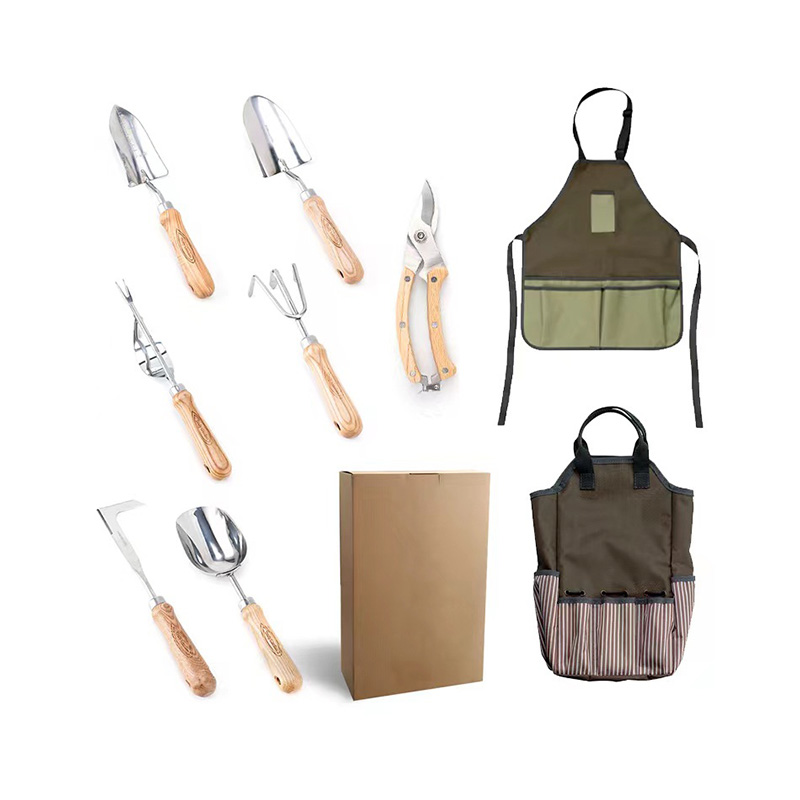 LXG112224 Stainless Steel Garden Digging Hand Tools Set With Bag And Apron