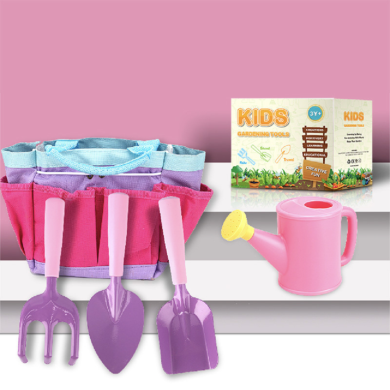 Pink And Purple Garden Tool Set for Girls with Gloves Tool Bag Watering Can