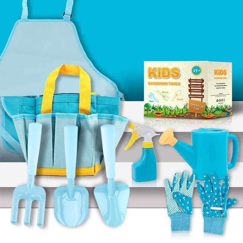 Blue Tote Bag, Watering Can Gloves Shovels For Boys Complete Toddler Gardening Kit