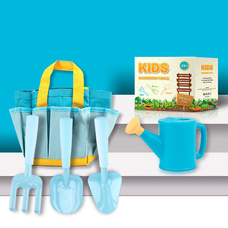 Blue Tote Bag, Watering Can Gloves Shovels For Boys Complete Toddler Gardening Kit