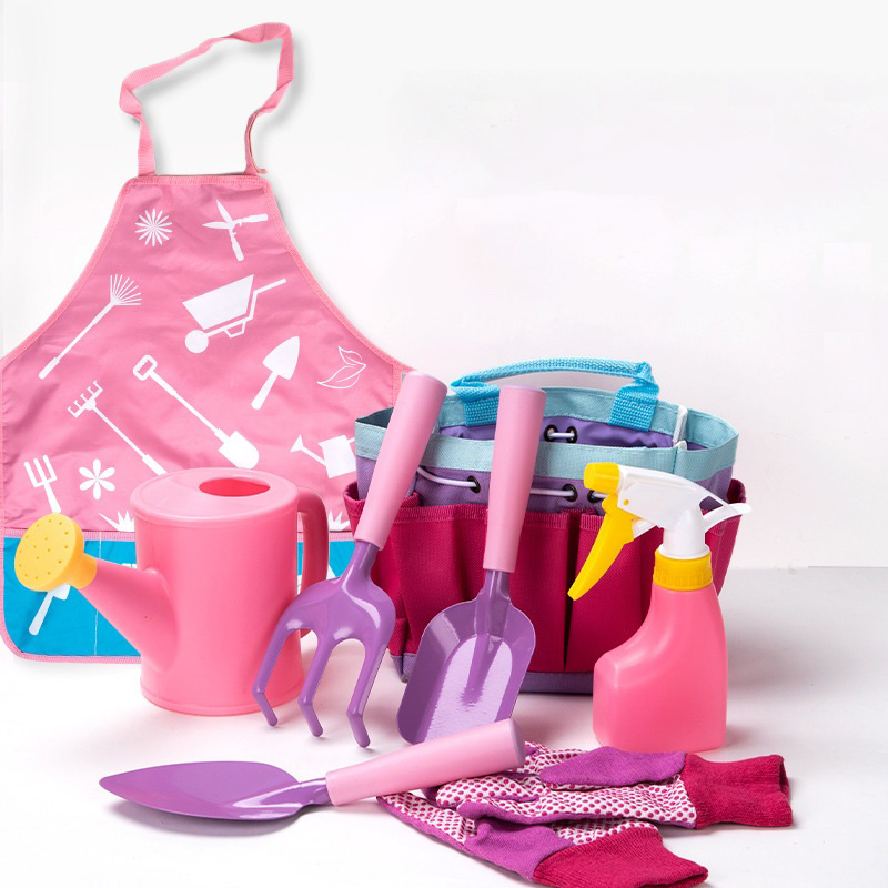 Pink And Purple Garden Tool Set for Girls with Gloves Tool Bag Watering Can