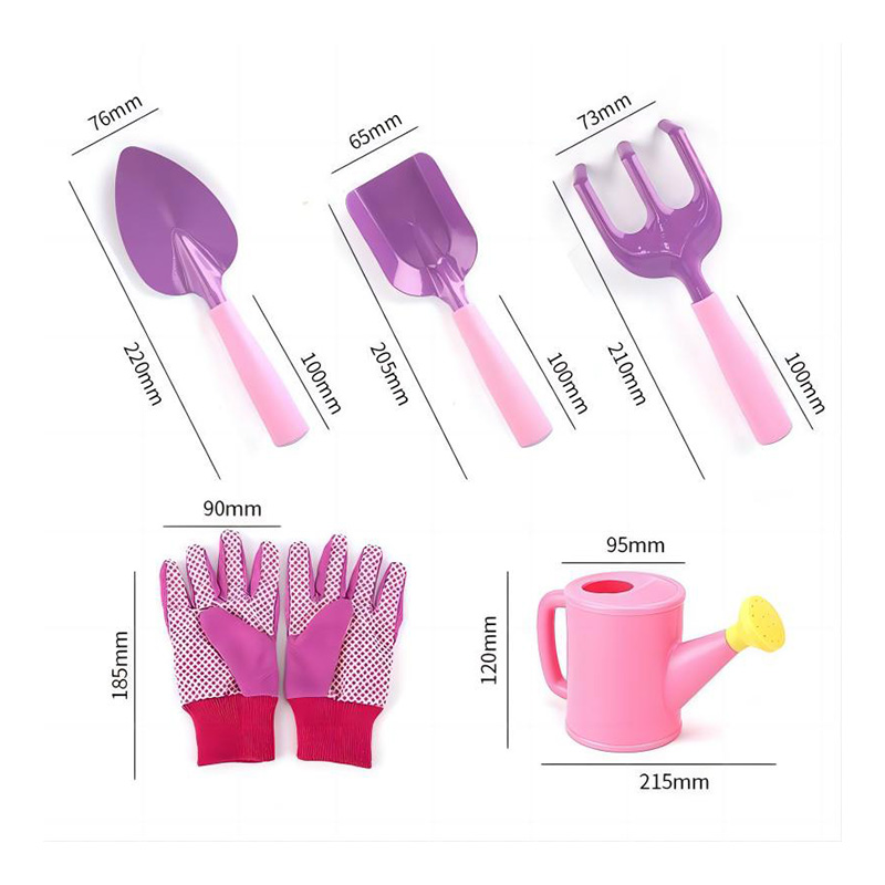 Pink And Purple Garden Tool Set for Girls with Gloves Tool Bag Watering Can