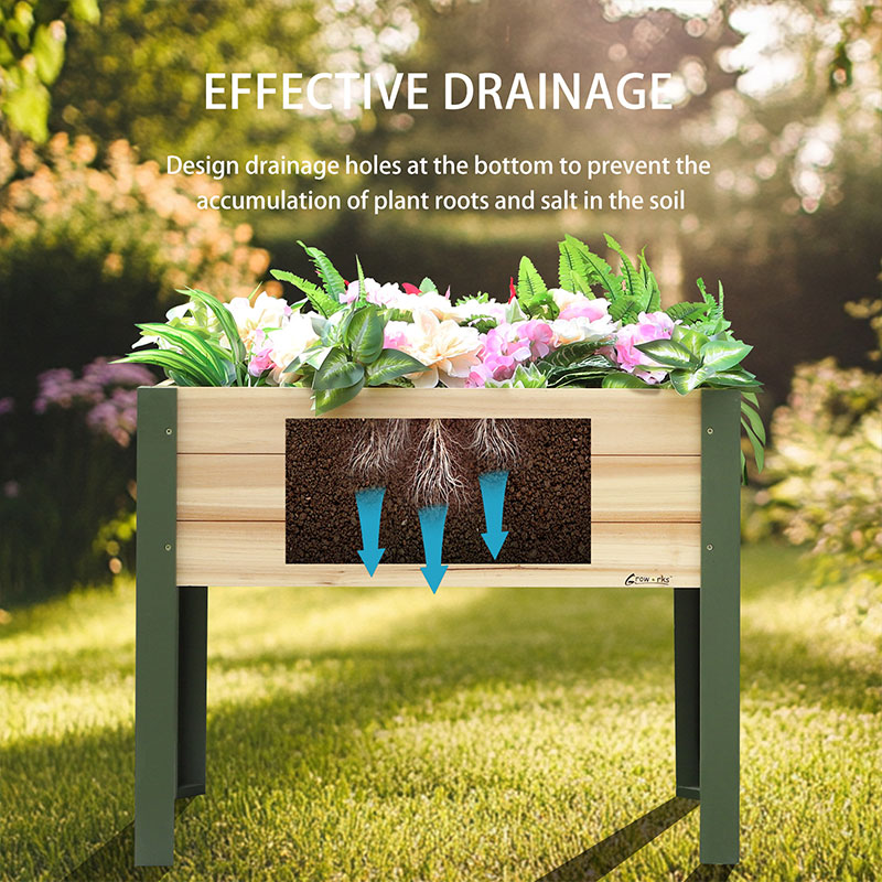 Waterproof Sun-Proof Wooden Elevated Flower Box Planting Bed